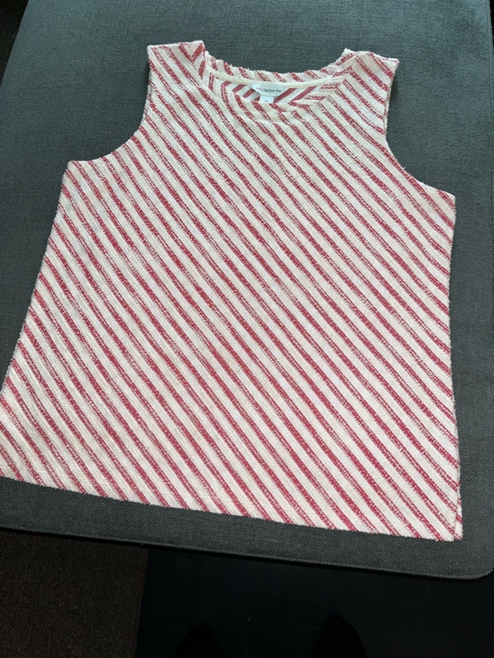 Liz Claiborne Red & White Diagonal Stripe Tank Top PTP 22”
